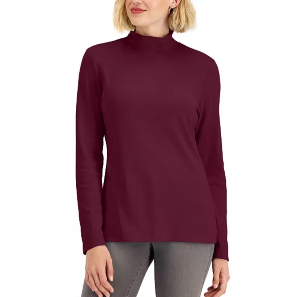 Karen Scott Mock-Neck Cotton Top